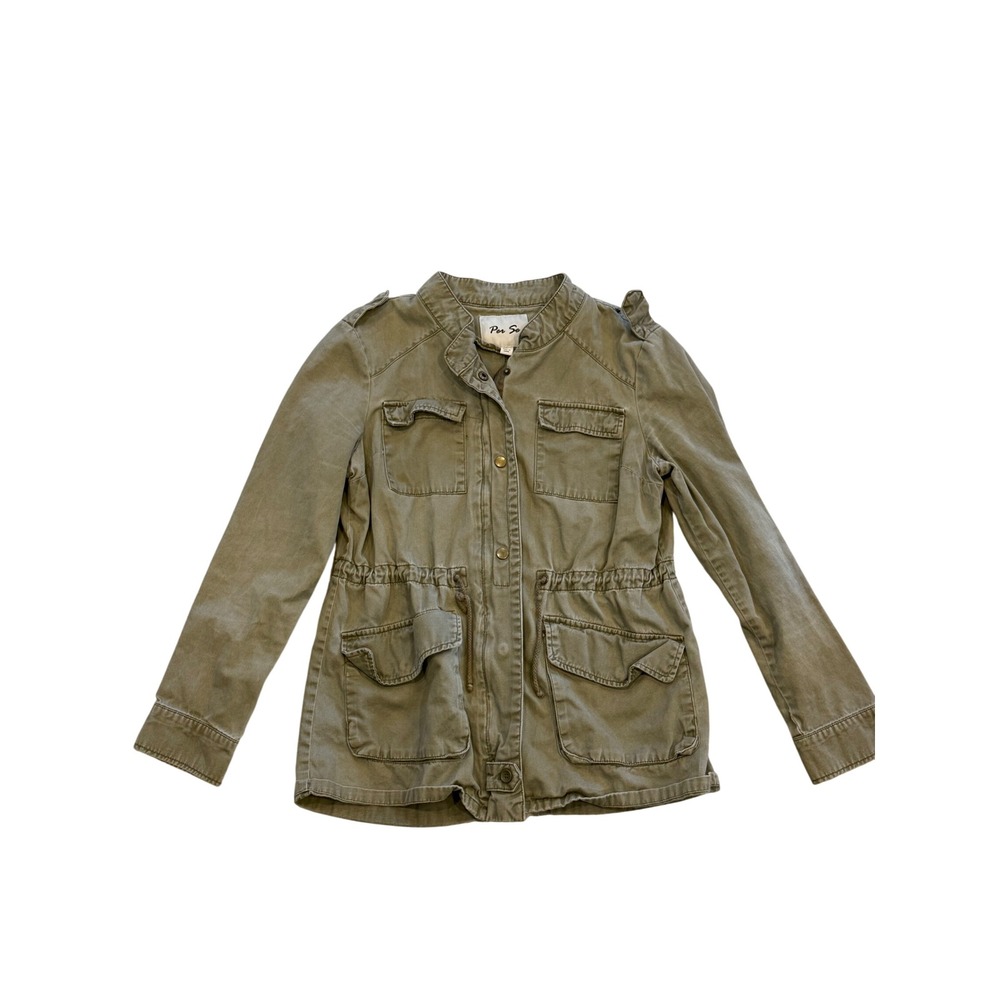 Per Se Womens Olive Green‎ Utility Field Jacket Cinched Waist Size Large